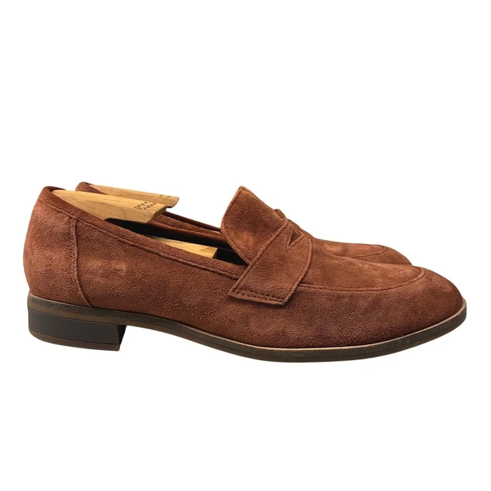 Clarks Suede Penny Loafer Shoes Womens Size 8.5 Brown Comfort Slip On Casual